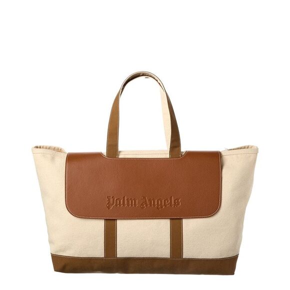 Palm Angels Cabas Canvas & Leather Tote Brown
